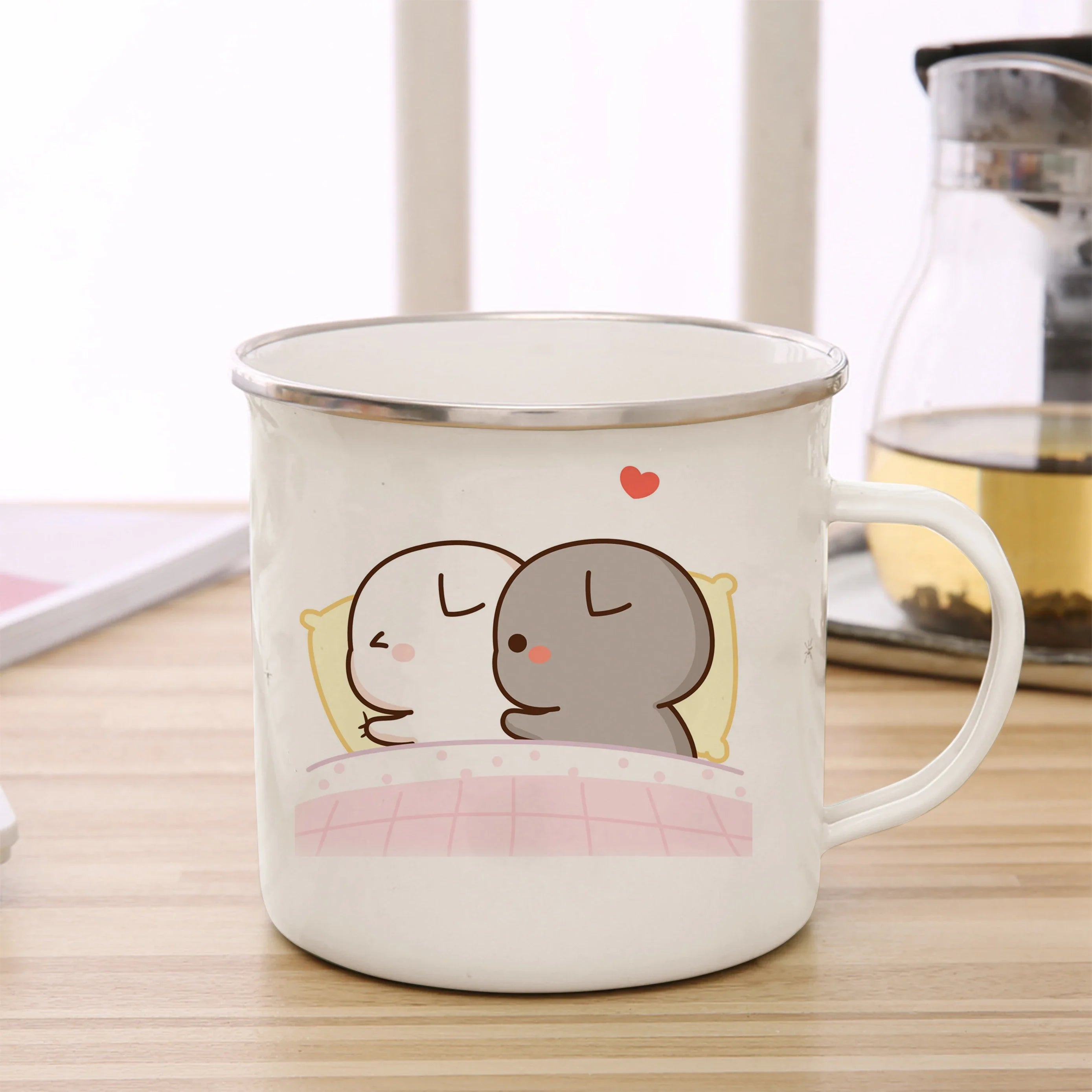 New Peach and Goma cat Enamel cup Coffee tea Mug cute animal Breakfast Dessert milk water cup couple gift