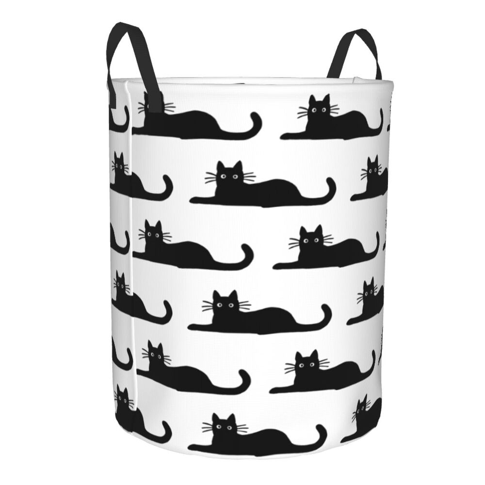 Custom Halloween Black Cat Skull Laundry Hamper Large Storage Basket Gothic Witch Girls Boys Toy Organizer