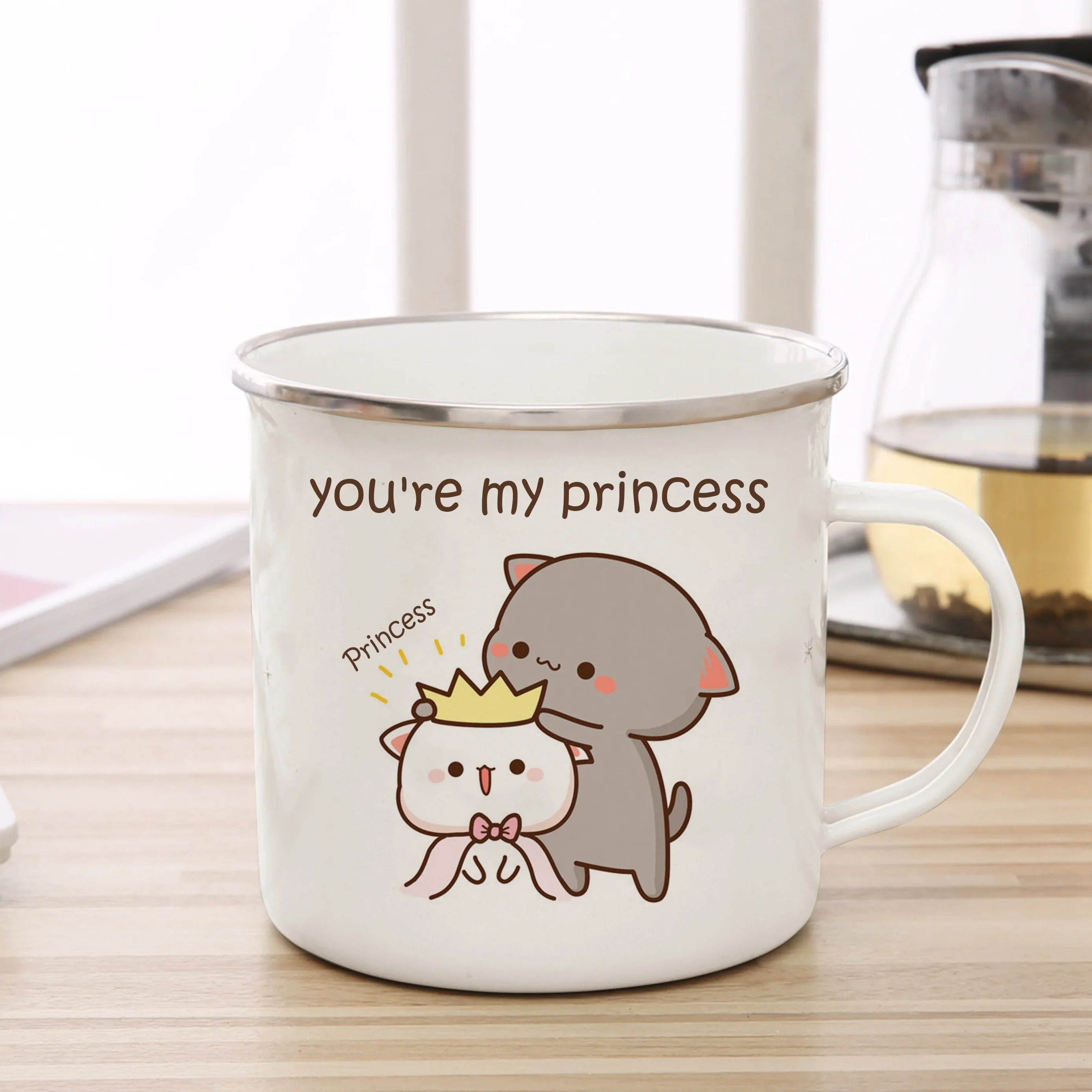 New Peach and Goma cat Enamel cup Coffee tea Mug cute animal Breakfast Dessert milk water cup couple gift