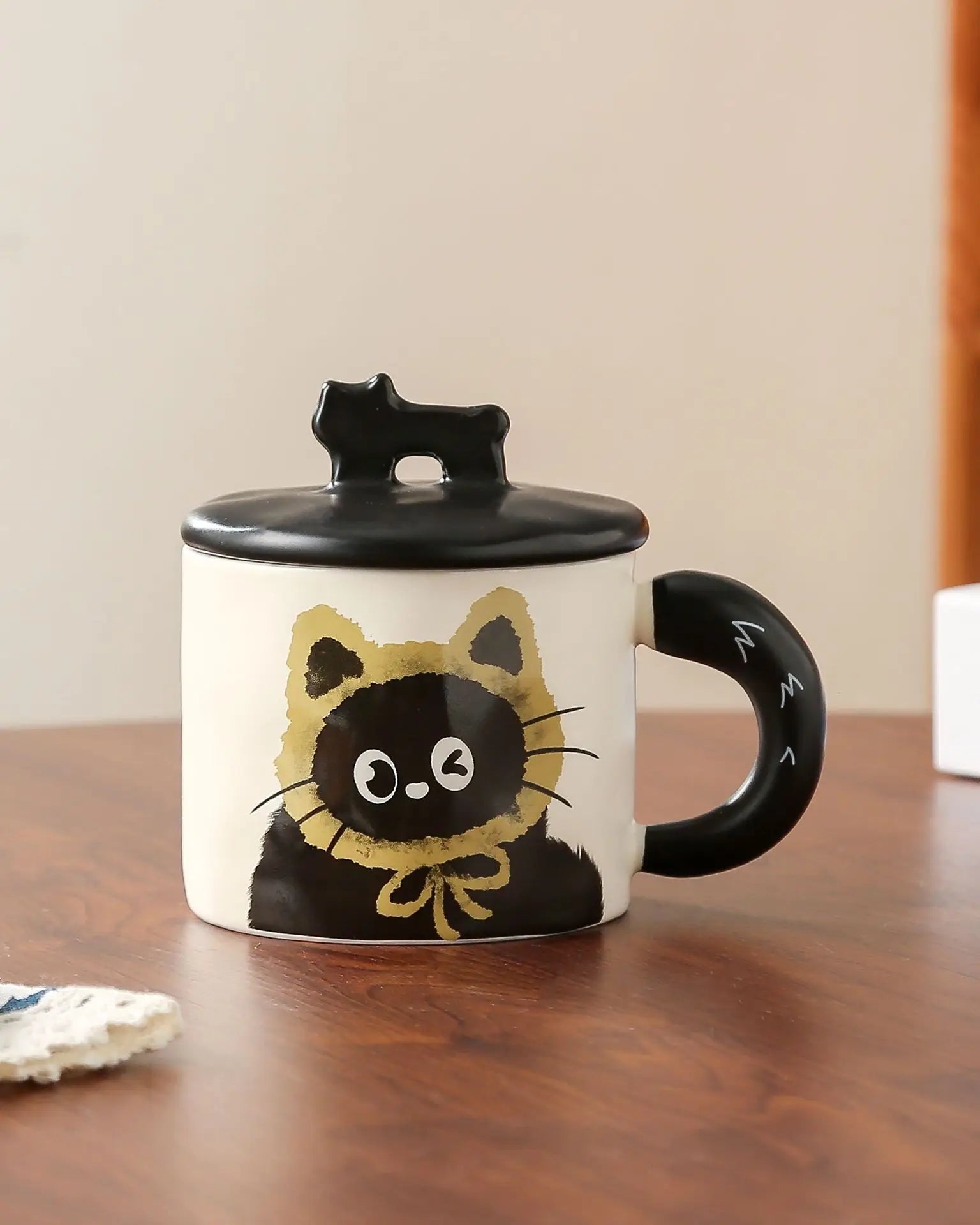 Cartoon Cat Mug with Lid Drinkware Cute Ceramic Coffee Cups Office Home Kitchen Dining Supplies