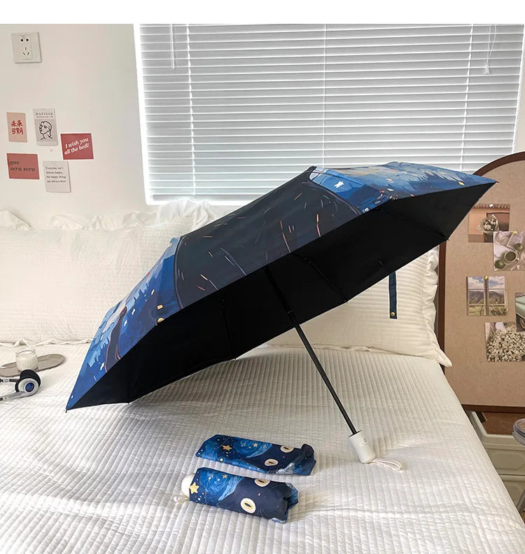 Blue Star Cat Umbrella Animal Cartoon Full Automatic Smart Sun Umbrella For Women Strong Sombrillas Para Lluvia Y Sol