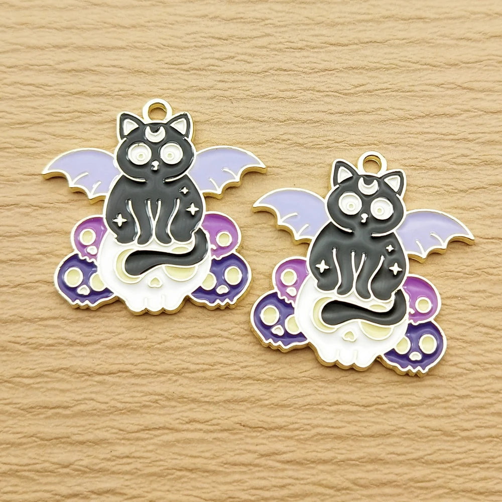 10pcs Cute Cat Charm Jewelry Accessories Enamel Necklace Earring Bracelet Pendant Diy Making Supplies Alloy Metal Gold Plated