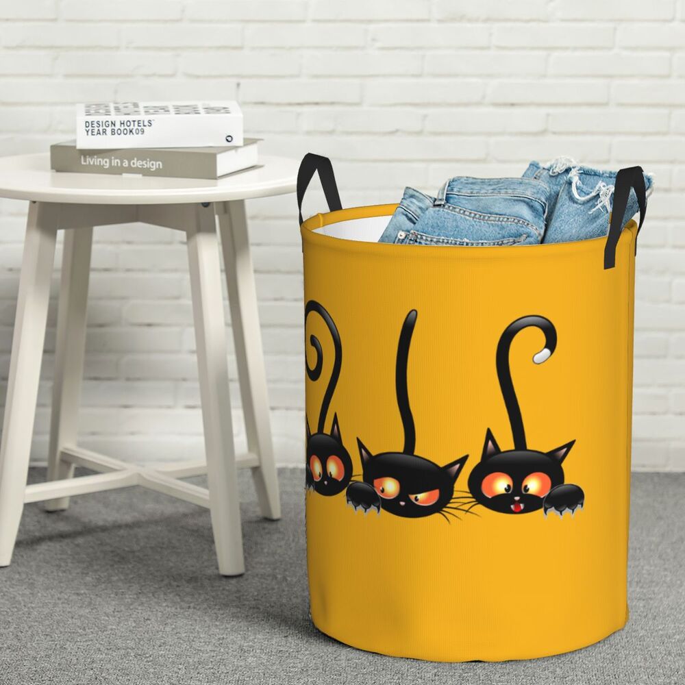 Custom Halloween Black Cat Skull Laundry Hamper Large Storage Basket Gothic Witch Girls Boys Toy Organizer