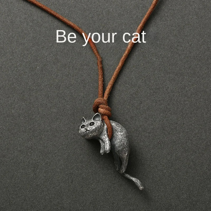 Fashion Cartoon Cat Necklaces for Men and Women Retro Cute Animal Copper Pendant Sweater Chain Gothic Girl Jewelry Accessories