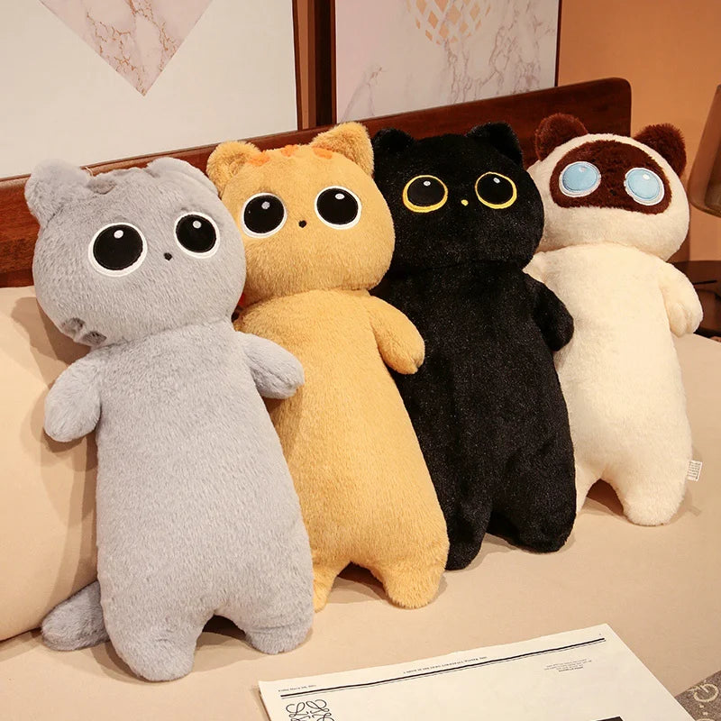 1PC 65~130cm Long Giant Cats Plush Toy Cylidrical Animal Bolster Pillow Kawaii Cat Stuffed Plushie Children Sleeping Friend Gift