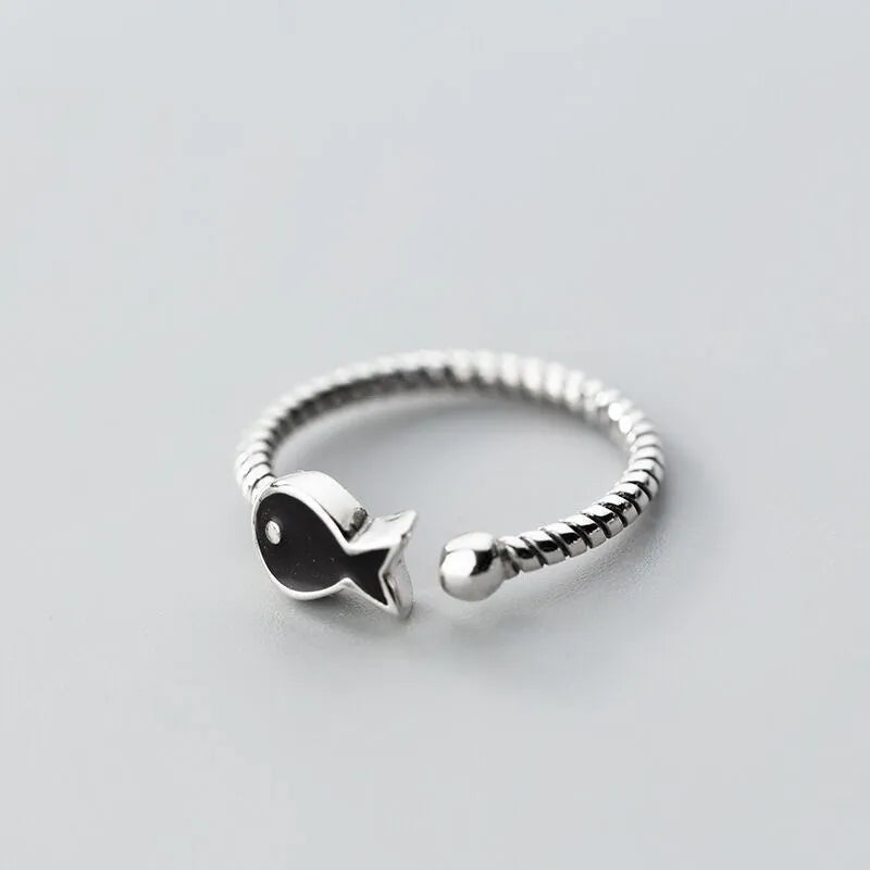 New Fashion Silver Color Open Finger Rings Cat Love Fish Moon Stone Pink Animal For Women Girl Jewelry Gift Dropship