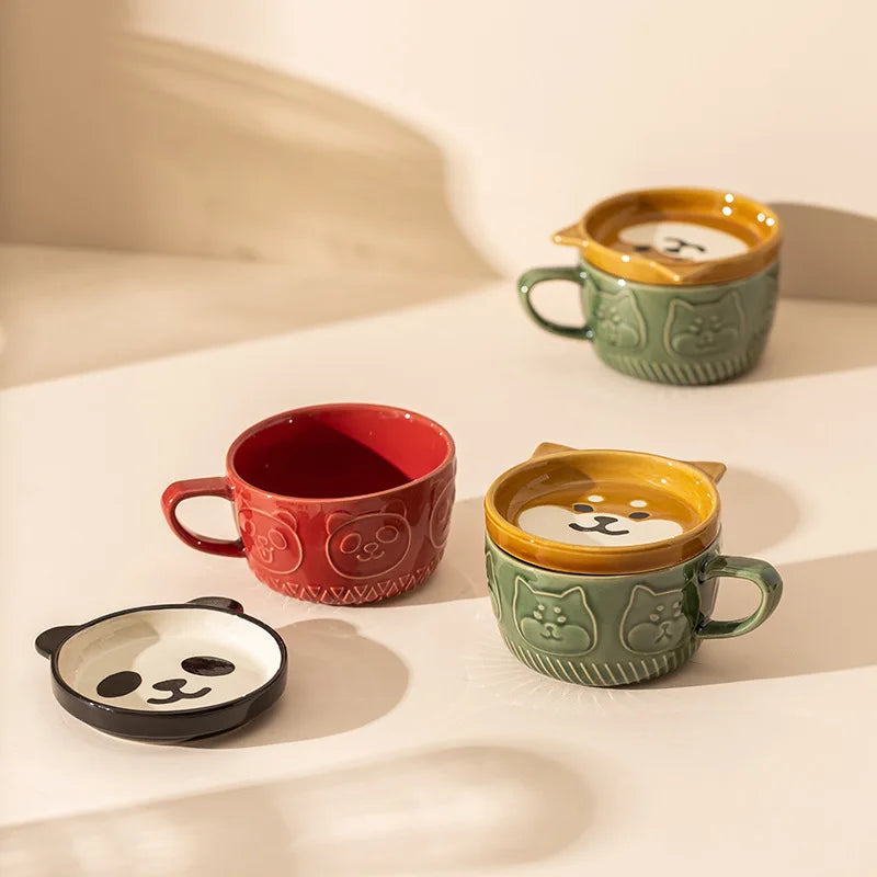 Cartoon Cat With Cover Coffee Cup Cute Breakfast Cup Creative Coffee Cup Milk Cup Couple Water Cup With Lid