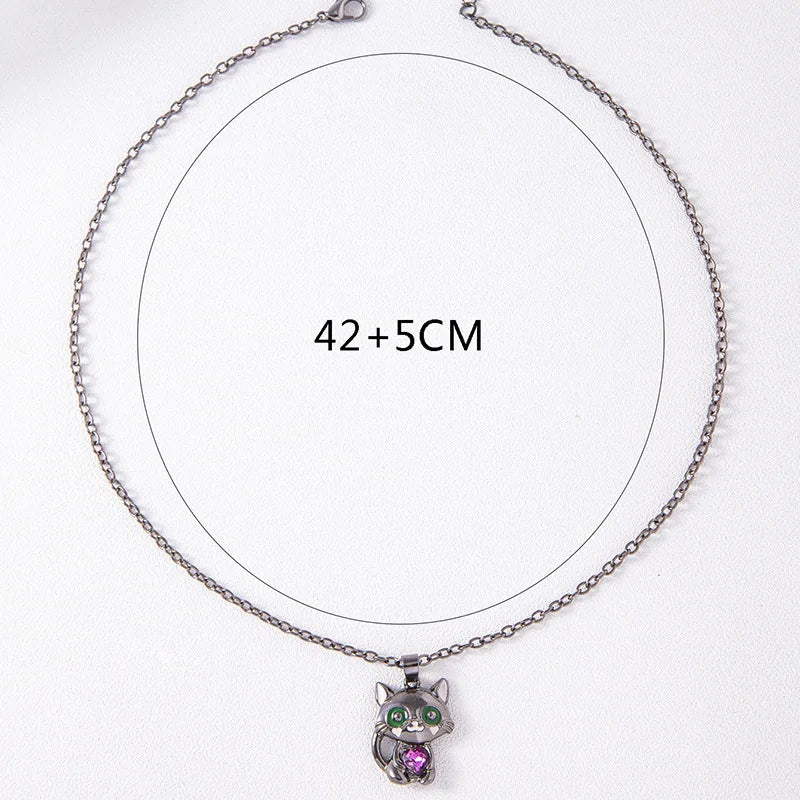 Cartoon Purple Heart Crystal Black Cat Pendant Necklace For Women Men Boys Girls Jewelry Accessories