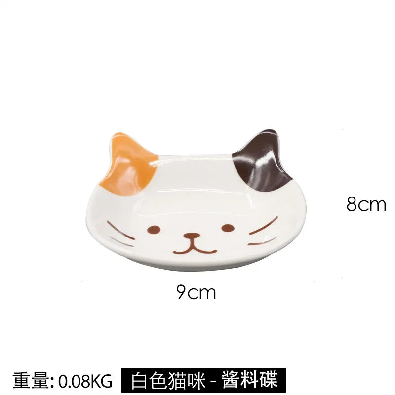 Japanese Cute Cat Dish Creative Ceramic Seasoning Dish Porcelain Dipping Saucer Plate Snack Plate Kitchen Supplies Tableware