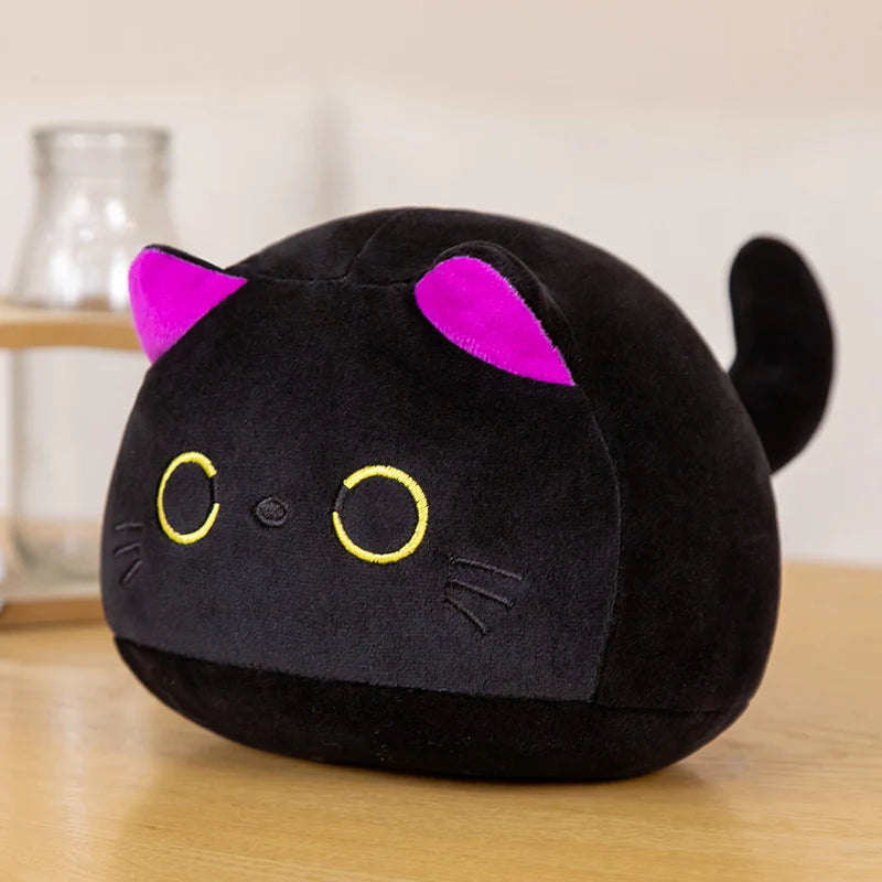 9/15/25CM Kawaii Small Cuddly Black Cat Plush Doll Cartoon Stuffed Round Ball Cat Plushie Girl's Bag Keychain Pendant Toys