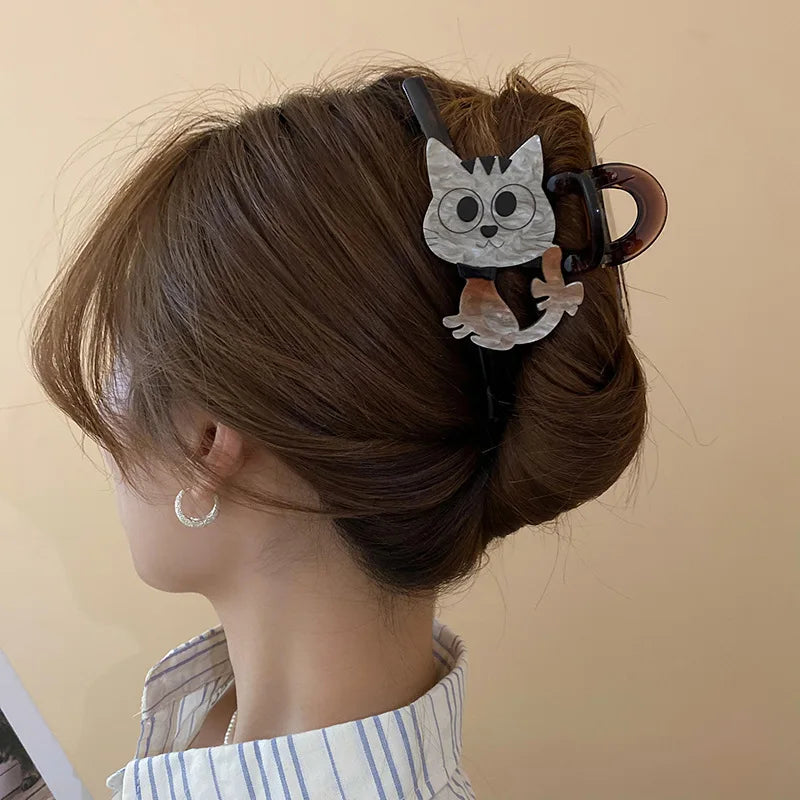 Cartoon Kitten Acrylic Hairpin Shark Clip Hair Claw for Women Korean Cute Hair Accessories