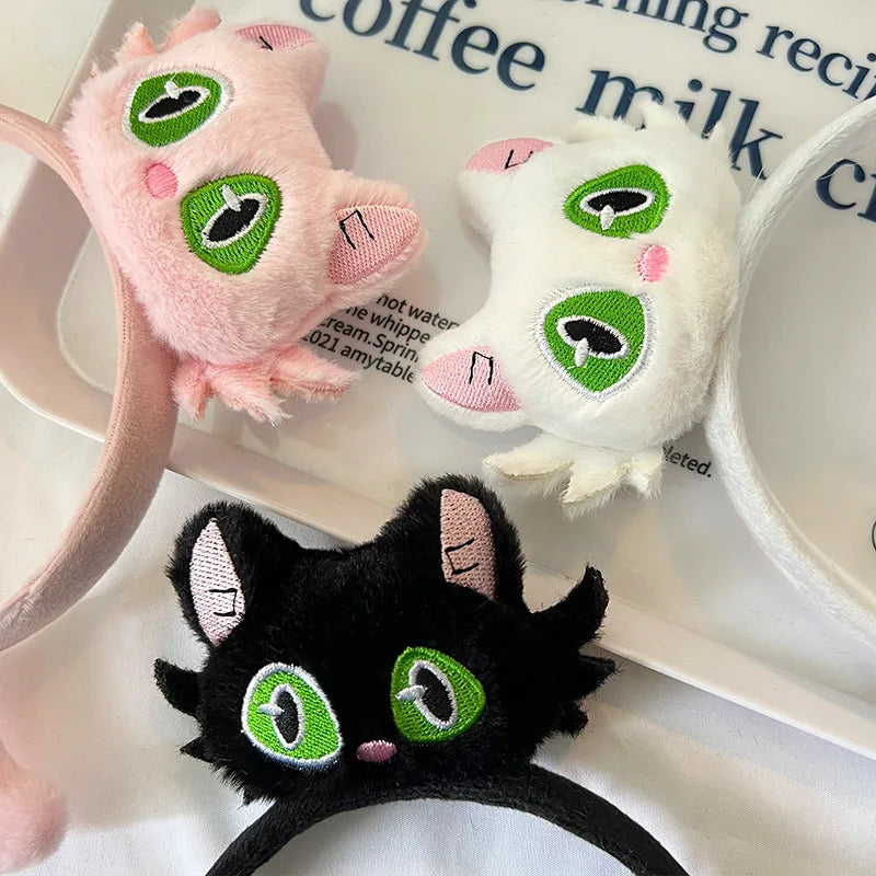 New Kawaii Suzume Cartoon Plush Cat Hairbands Cute Black White Cat Hair Hoop Headband for Women Girls Gifts Hair Accessories