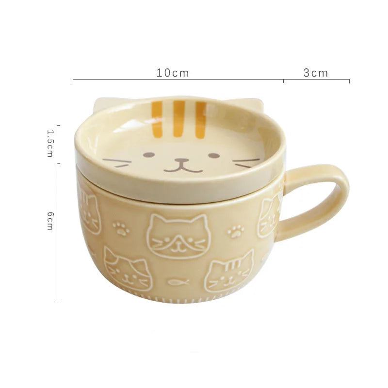 Cartoon Cat With Cover Coffee Cup Cute Breakfast Cup Creative Coffee Cup Milk Cup Couple Water Cup With Lid