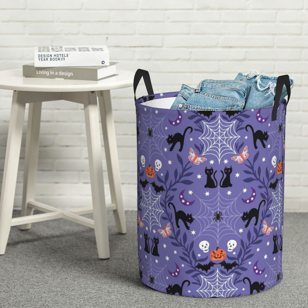 Custom Halloween Black Cat Skull Laundry Hamper Large Storage Basket Gothic Witch Girls Boys Toy Organizer