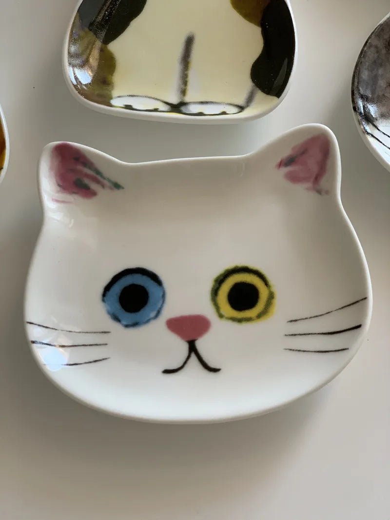 Cute Creative Super Animal Seasoning dish Cat Shape Children Tray Ceramic Plate Dish Kitchen Dinner Home Decoration Accessories