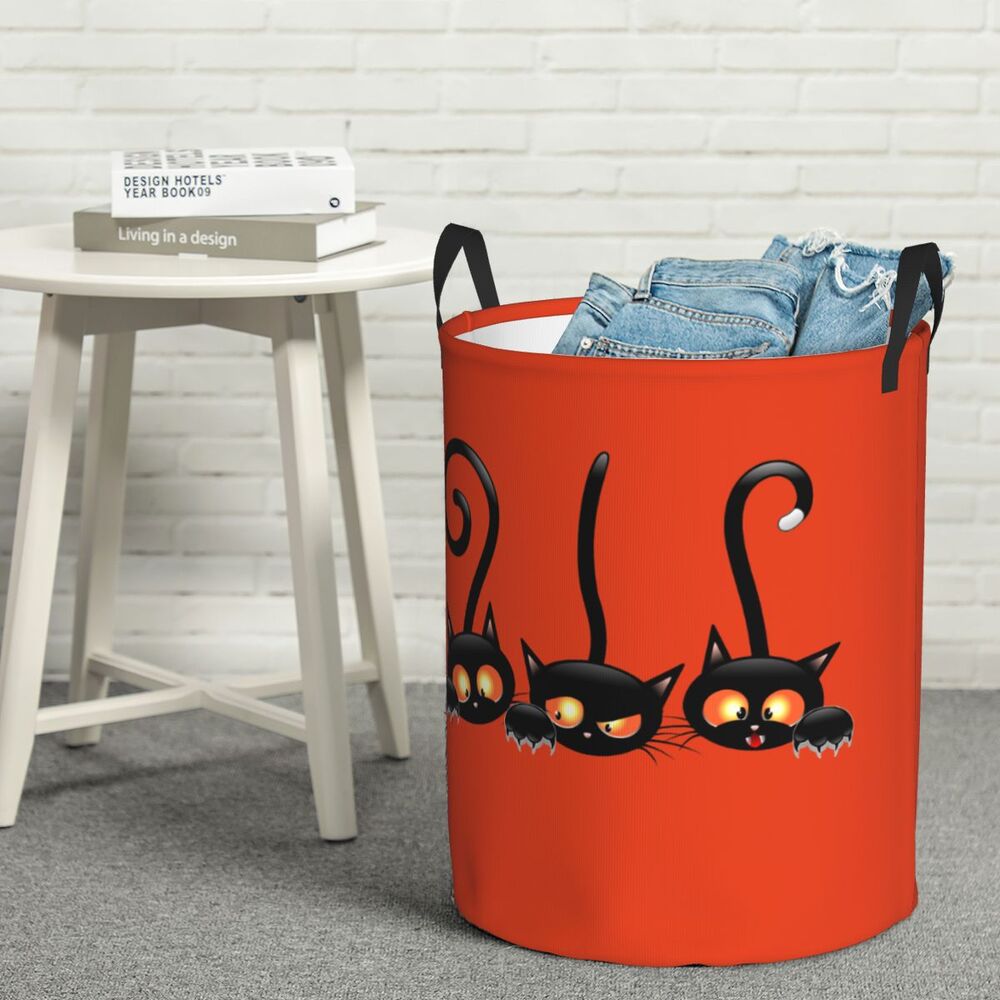 Custom Halloween Black Cat Skull Laundry Hamper Large Storage Basket Gothic Witch Girls Boys Toy Organizer