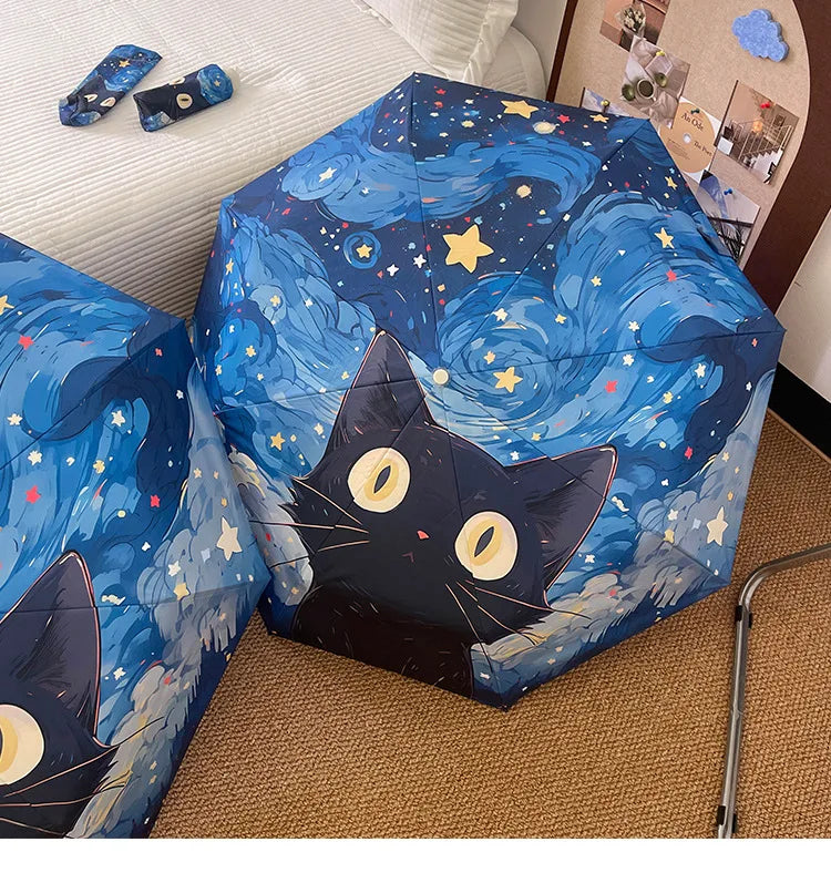 Blue Star Cat Umbrella Animal Cartoon Full Automatic Smart Sun Umbrella For Women Strong Sombrillas Para Lluvia Y Sol