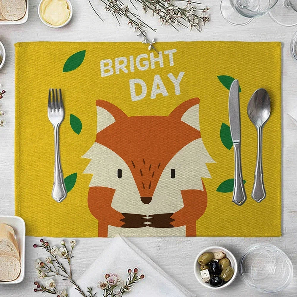 Cute Animal Childish Pattern Placemat Kitchen Decor Linen Dining Table Mats Coaster Pad Bowl Coffee Cup Tablecloth