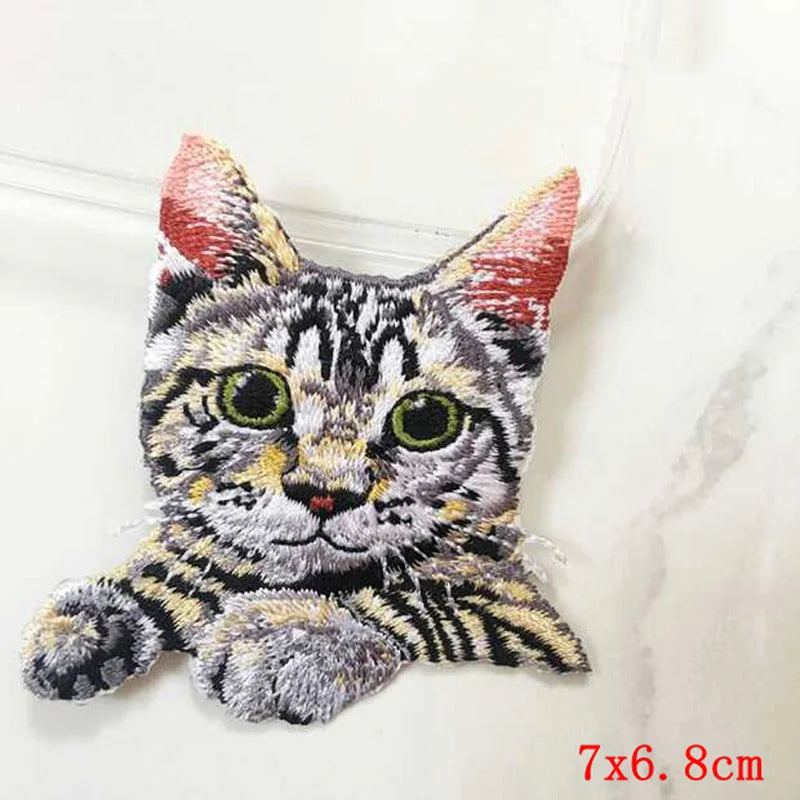 12PCS/set Pocket Cat Embroidery Patch Iron On Patches For Clothing Thermoadhesive Patches On Clothes Jacket Jeans Sewing Patch