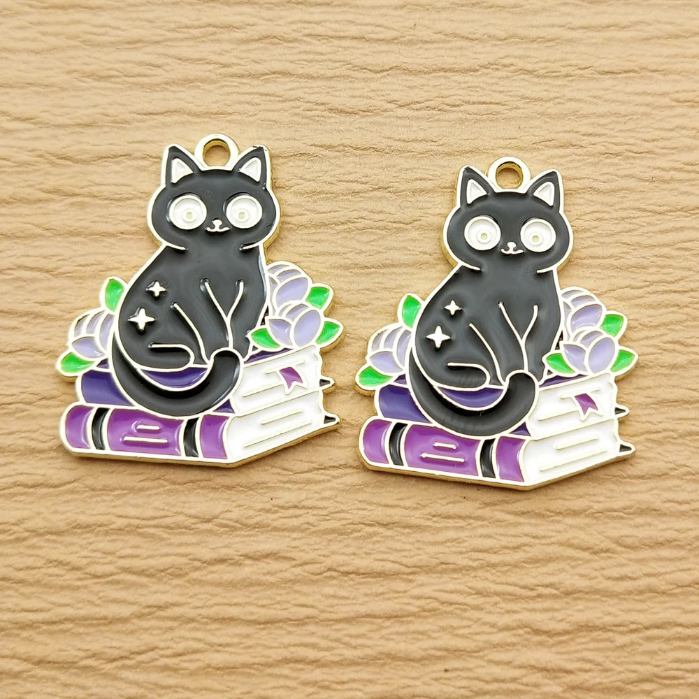 10pcs Cute Cat Charm Jewelry Accessories Enamel Necklace Earring Bracelet Pendant Diy Making Supplies Alloy Metal Gold Plated