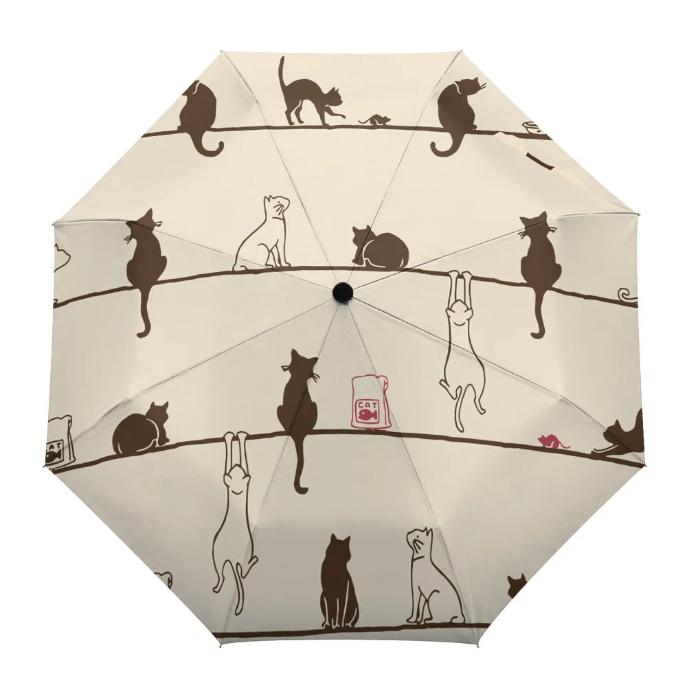 Black Cat Looking Sideways Print Women Men Rain Umbrella Three Folding Girl Durable Portable Automatic Umbrellas Gift Parasol