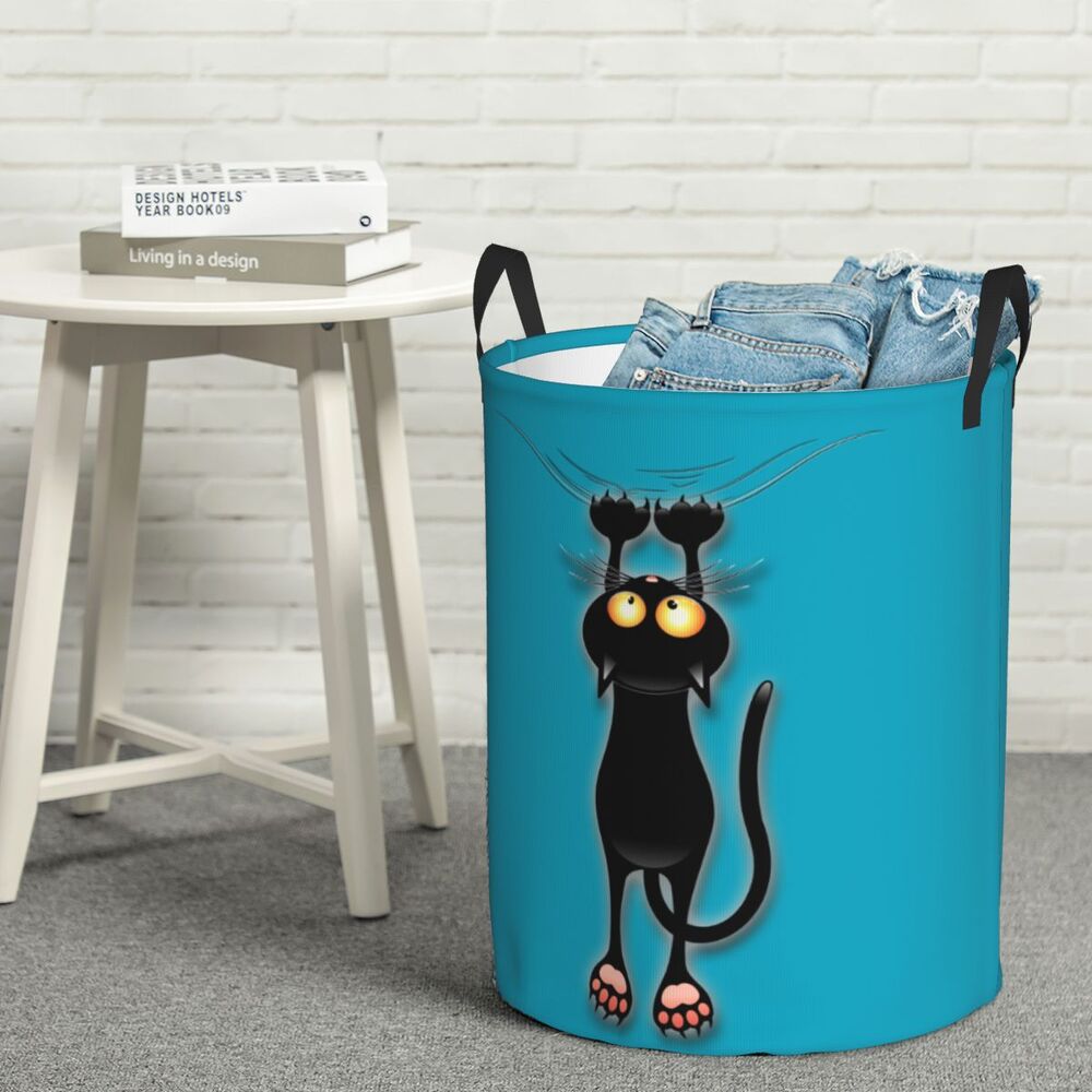 Custom Halloween Black Cat Skull Laundry Hamper Large Storage Basket Gothic Witch Girls Boys Toy Organizer