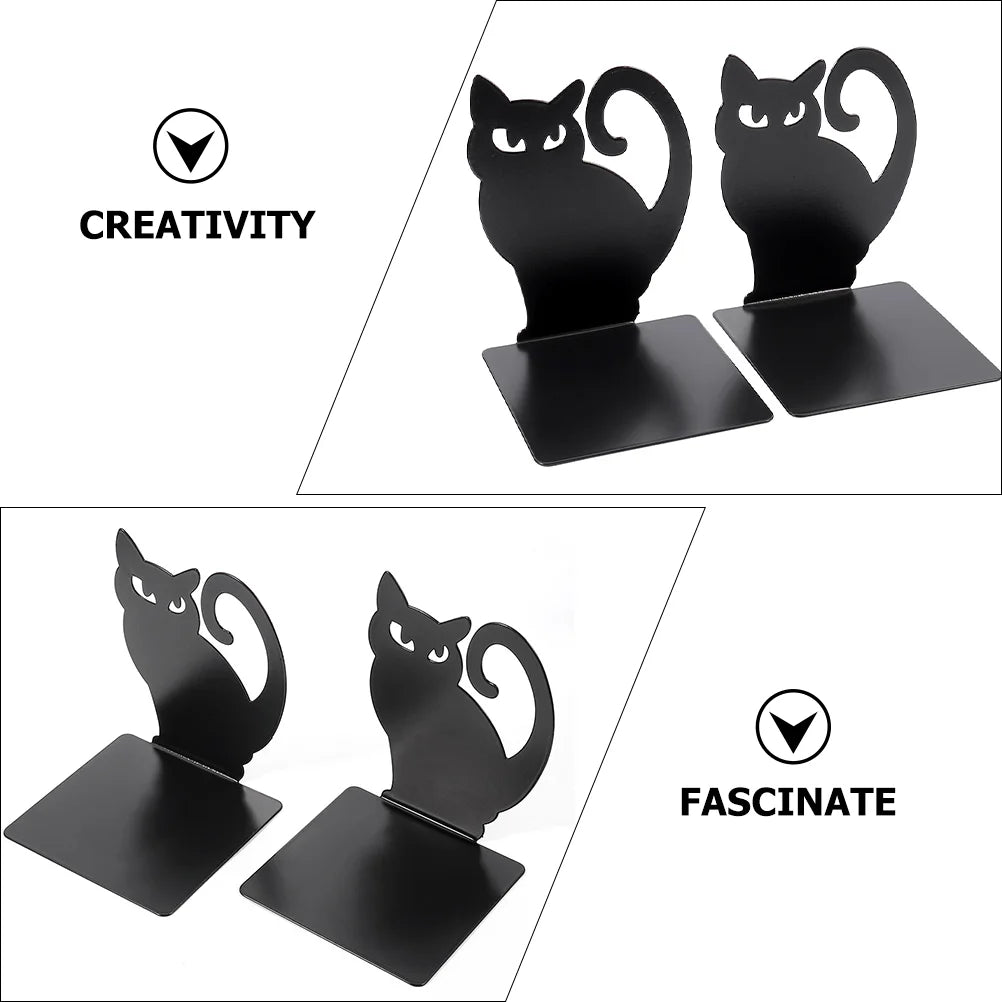 Black Cat Bookend Metal Trim Holders Plug Reading Organizer Decorative Iron Shaped Exquisite Office File Stands Bookends