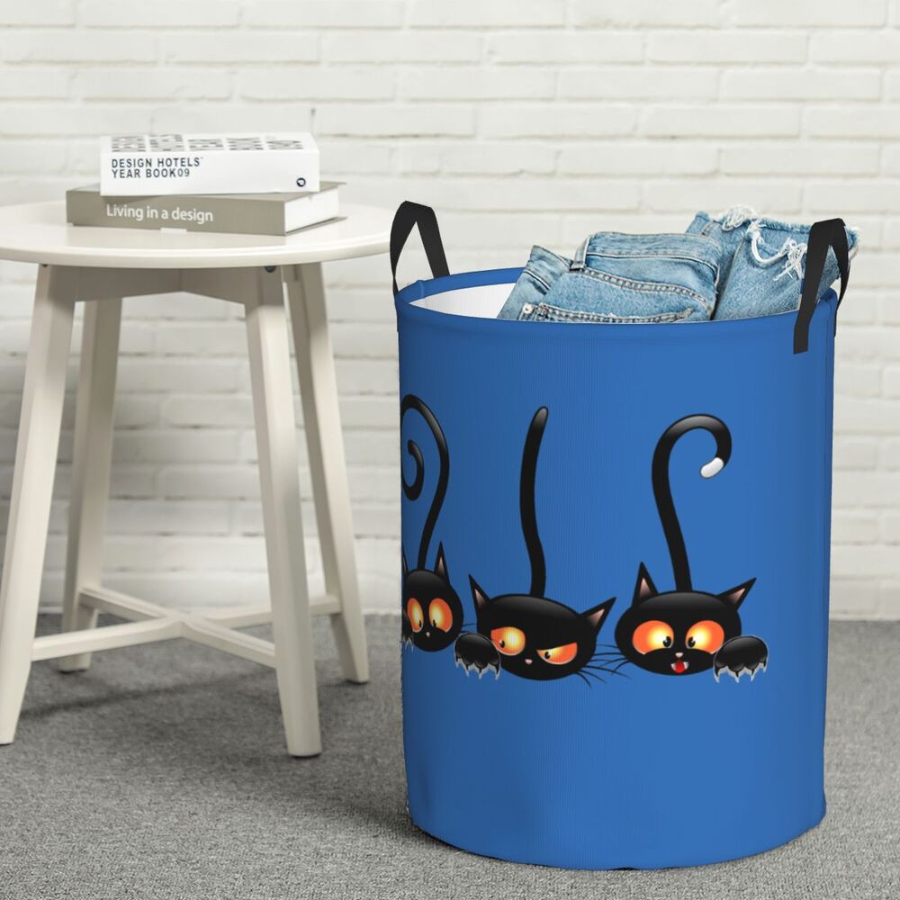 Custom Halloween Black Cat Skull Laundry Hamper Large Storage Basket Gothic Witch Girls Boys Toy Organizer