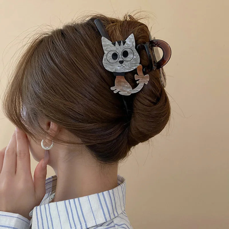 Cartoon Kitten Acrylic Hairpin Shark Clip Hair Claw for Women Korean Cute Hair Accessories