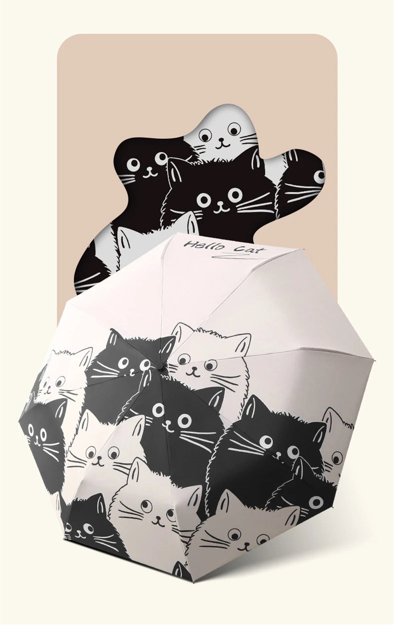 Cat Umbrellas Automatic Folding Rain And Sun Dual-Use Umbrella Black Coating Anti UV Kids Portable Parasol Girls Boys