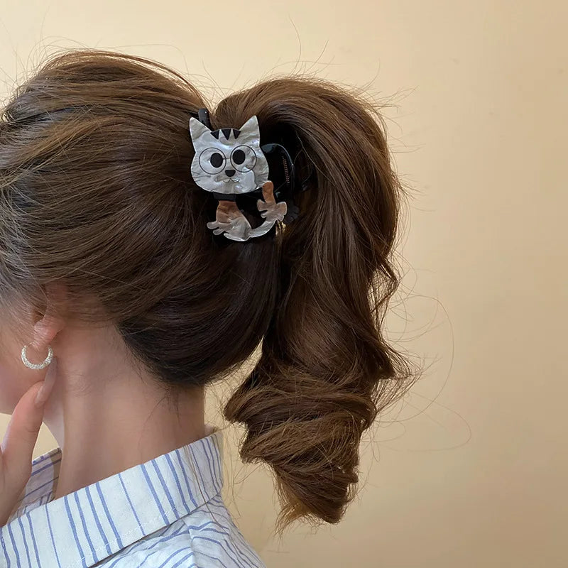 Cartoon Kitten Acrylic Hairpin Shark Clip Hair Claw for Women Korean Cute Hair Accessories