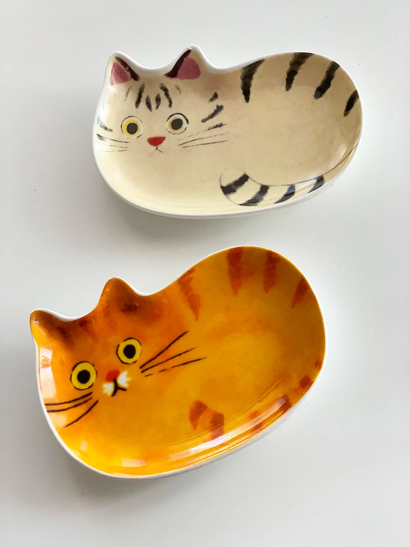 Cute Creative Super Animal Seasoning dish Cat Shape Children Tray Ceramic Plate Dish Kitchen Dinner Home Decoration Accessories