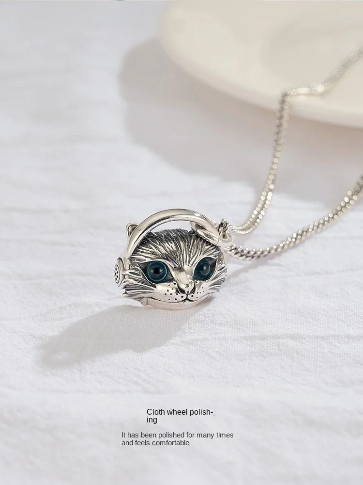 Fashion Cat Wearing Earphones Pendant Necklaces For Men and Women Retro Hip Hop Sweater Chain Goth Jewelry Punk Accessories Gift