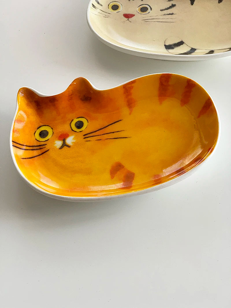 Cute Creative Super Animal Seasoning dish Cat Shape Children Tray Ceramic Plate Dish Kitchen Dinner Home Decoration Accessories