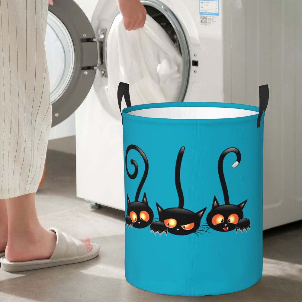 Custom Halloween Black Cat Skull Laundry Hamper Large Storage Basket Gothic Witch Girls Boys Toy Organizer