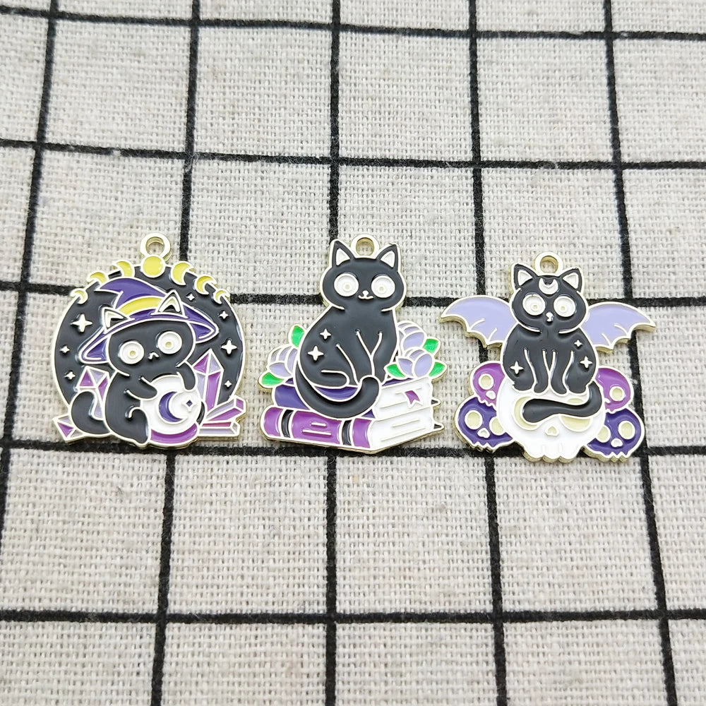 10pcs Cute Cat Charm Jewelry Accessories Enamel Necklace Earring Bracelet Pendant Diy Making Supplies Alloy Metal Gold Plated