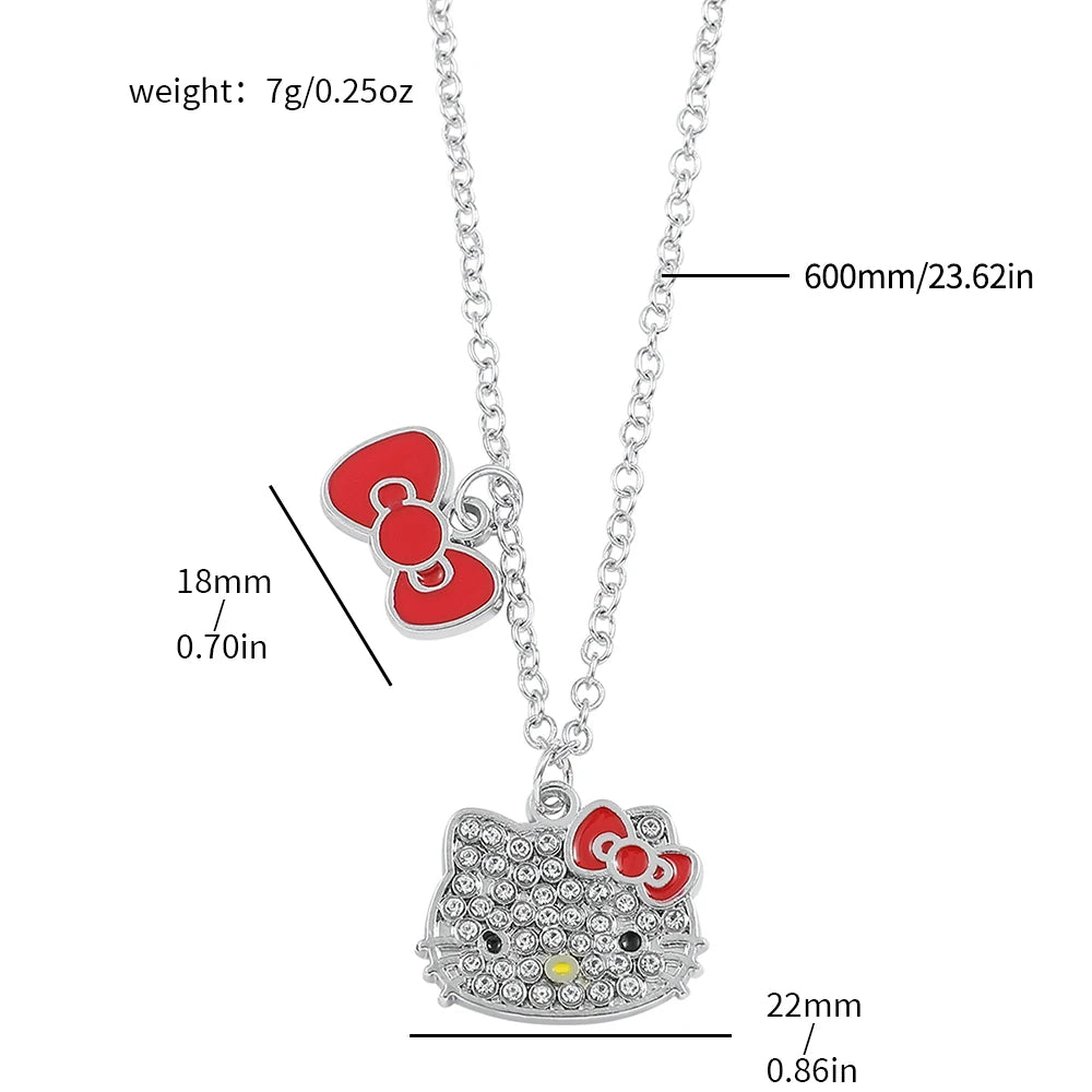 Hello Kitty Sanrio Necklace Silver Color Layer Shining Bling Women Clavicle Chain Elegant Charm Wed Pendant Jewelry Gift