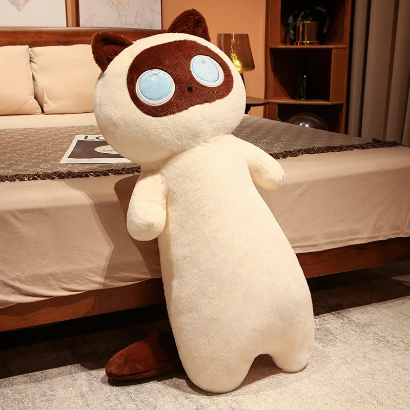 1PC 65~130cm Long Giant Cats Plush Toy Cylidrical Animal Bolster Pillow Kawaii Cat Stuffed Plushie Children Sleeping Friend Gift