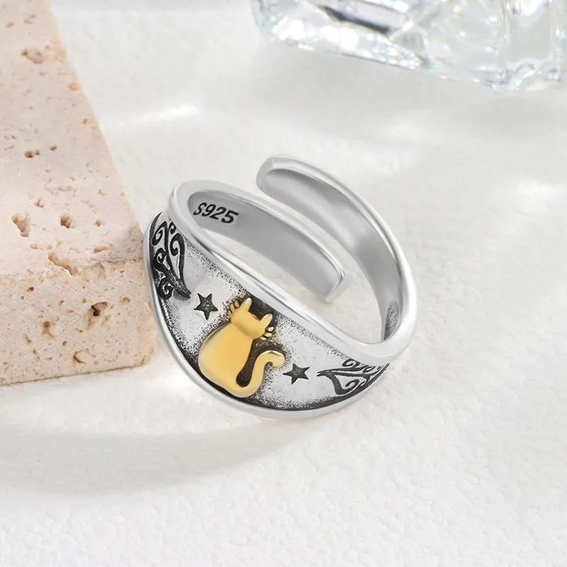 New Fashion Silver Color Open Finger Rings Cat Love Fish Moon Stone Pink Animal For Women Girl Jewelry Gift Dropship