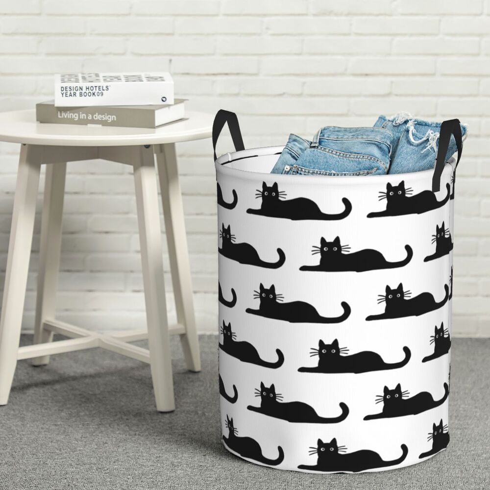 Custom Halloween Black Cat Skull Laundry Hamper Large Storage Basket Gothic Witch Girls Boys Toy Organizer