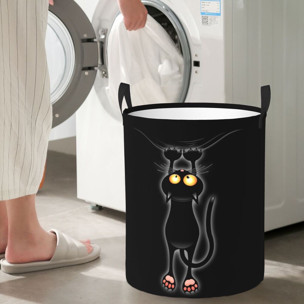 Custom Halloween Black Cat Skull Laundry Hamper Large Storage Basket Gothic Witch Girls Boys Toy Organizer