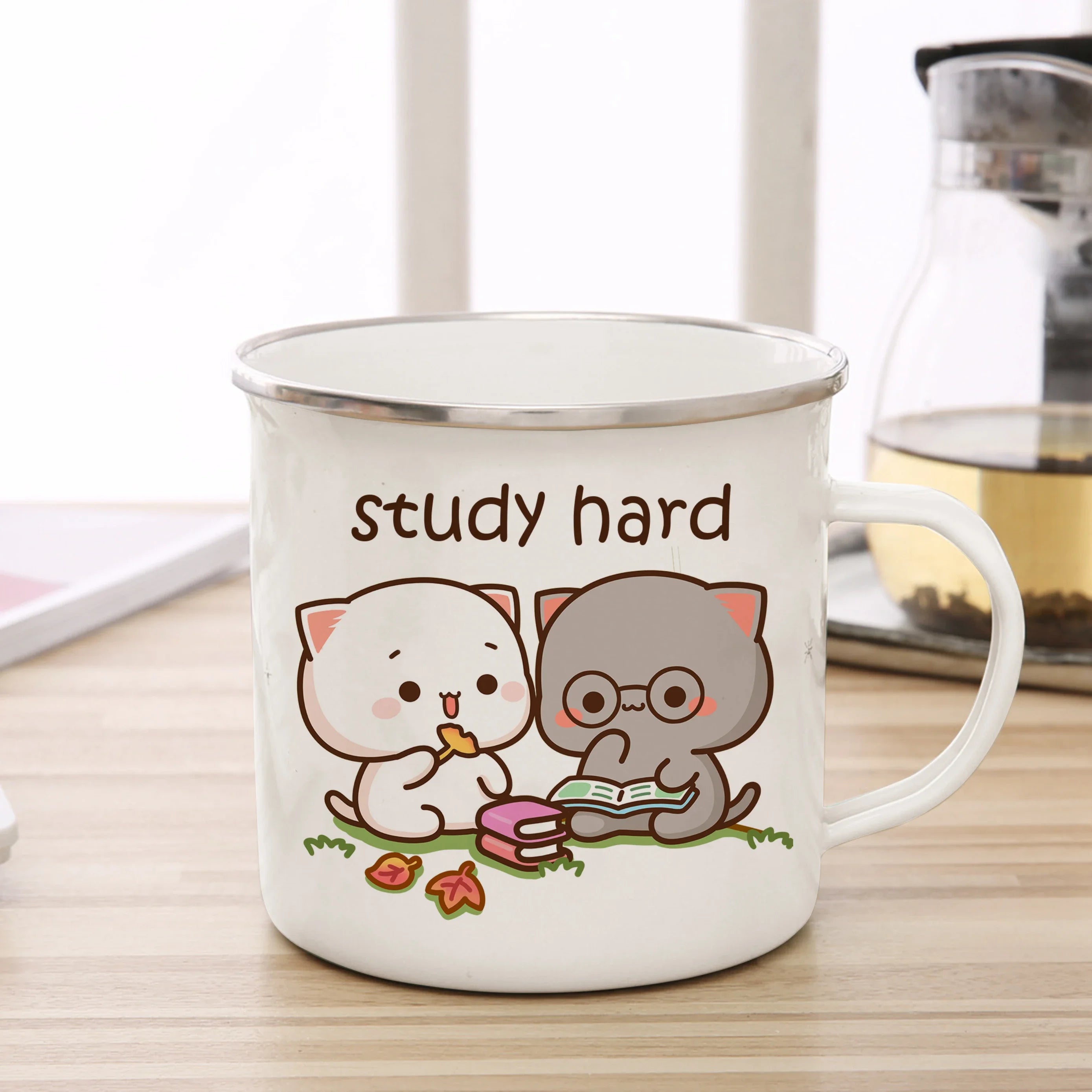 New Peach and Goma cat Enamel cup Coffee tea Mug cute animal Breakfast Dessert milk water cup couple gift