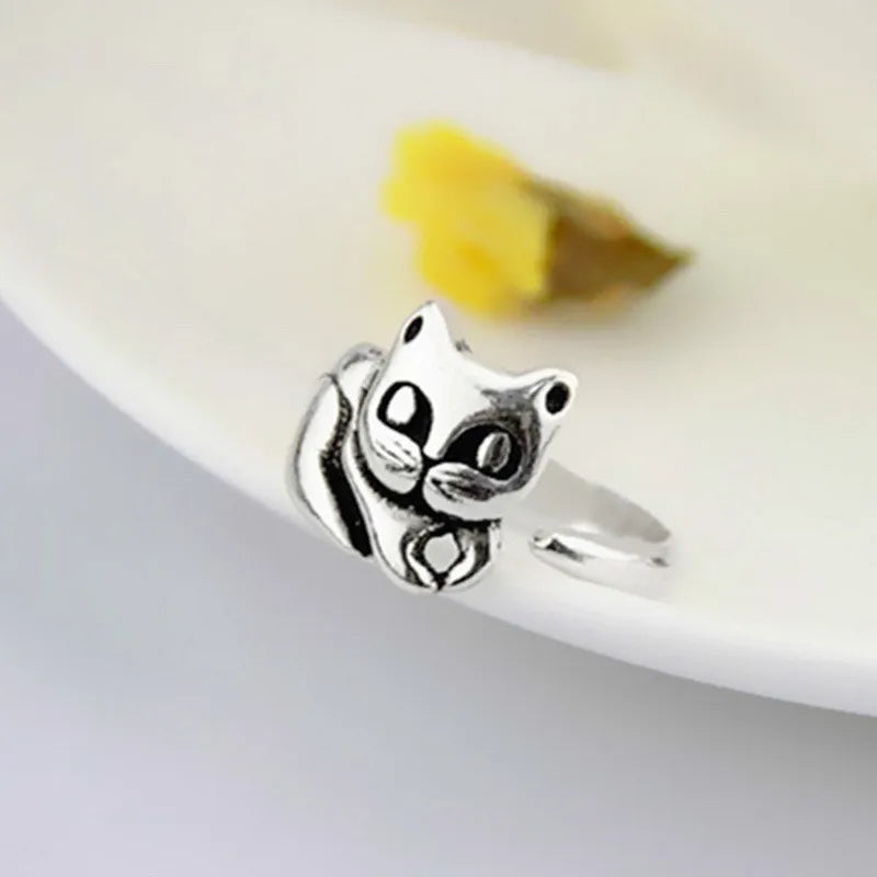 Lovely Cartoon Drop Oil Cat Open Rings for Women Men Vintage Fashion Animal Cat Opening Finger Ring Jewelry Gifts Wholesale