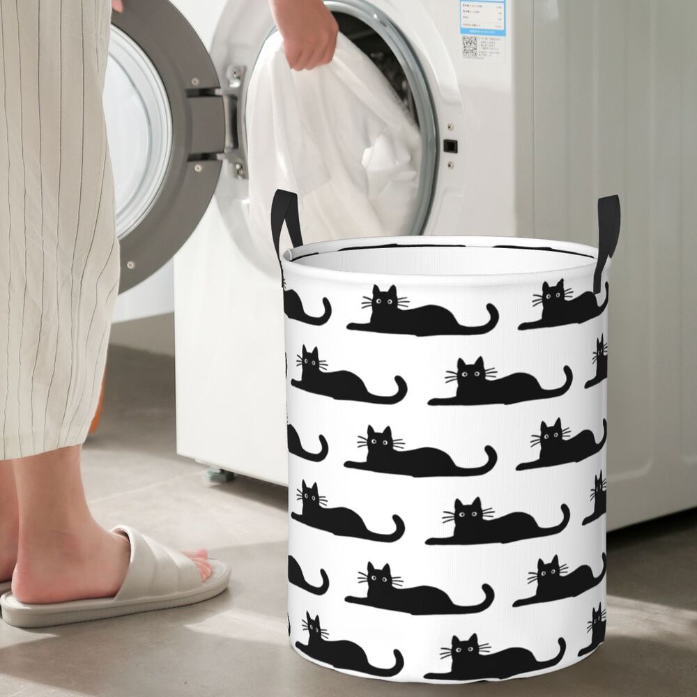 Custom Halloween Black Cat Skull Laundry Hamper Large Storage Basket Gothic Witch Girls Boys Toy Organizer