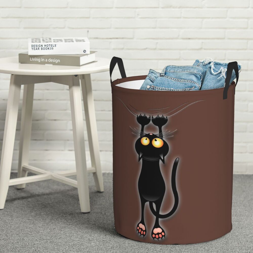 Custom Halloween Black Cat Skull Laundry Hamper Large Storage Basket Gothic Witch Girls Boys Toy Organizer