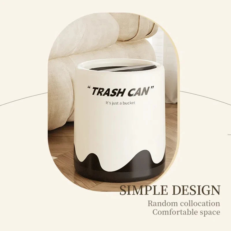 12L Black Cat/Ripple Style Trash Can High-capacity Bathroom Trash Bin Waterproof Wastebasket with Lid Living Room Lovely Dustbin