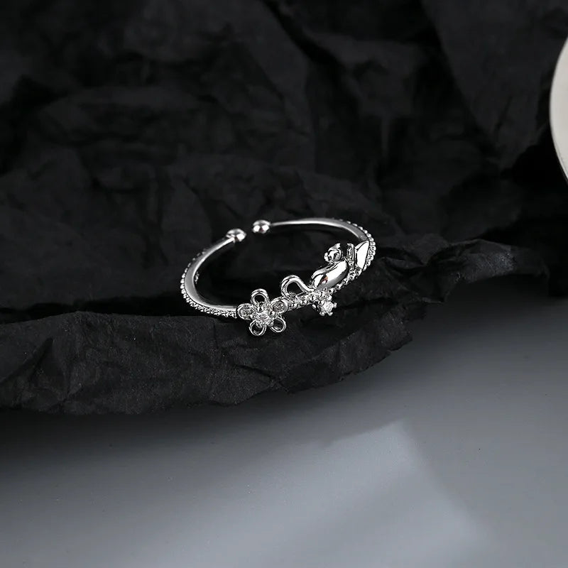 New Fashion Silver Color Open Finger Rings Cat Love Fish Moon Stone Pink Animal For Women Girl Jewelry Gift Dropship