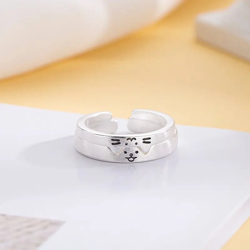 XIYANIKE Cute Animal Dog Cat Cuff Finger Rings For Men Women Summer Fashion New Jewelry Lovers Gift Party anillos mujer