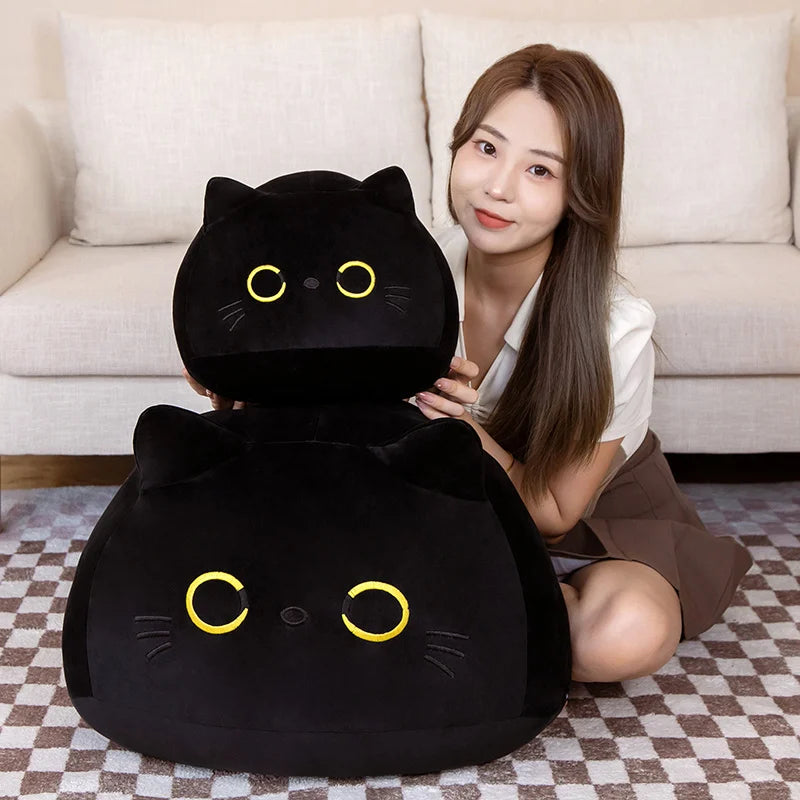 9cm-70cm Kawaii Big Size Plush Cat Pillow Round Black Cat Bed Cushion Sleeping Toys Stuffed Soft Animal Dolls Kids Birthday Gift