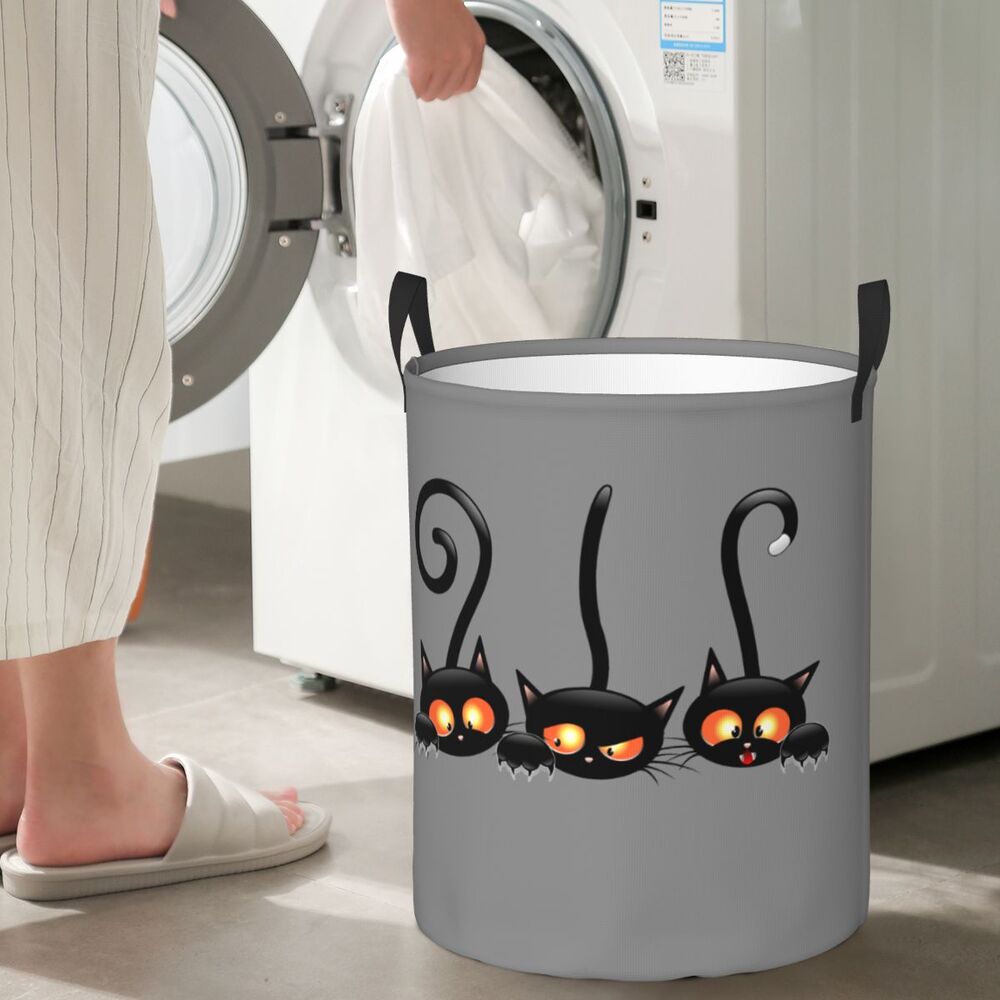 Custom Halloween Black Cat Skull Laundry Hamper Large Storage Basket Gothic Witch Girls Boys Toy Organizer